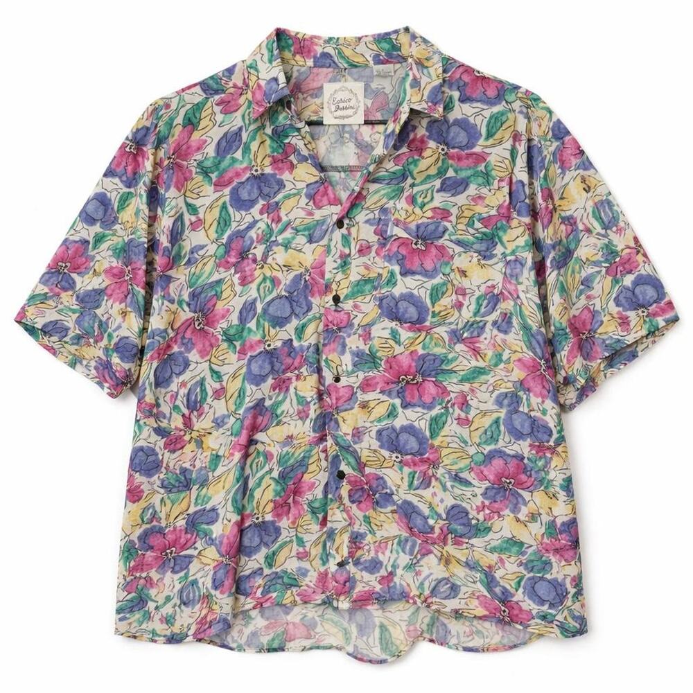 Vtg 80s floral shirt pastel Grannycore beach summer coastal dopamine size L